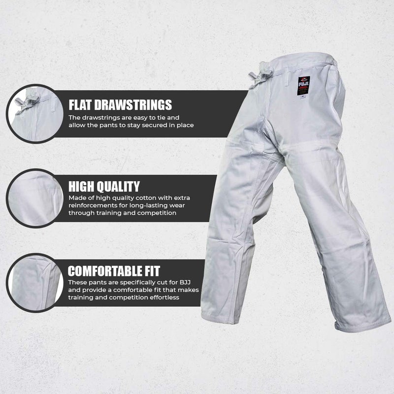 FUJI Sports Brazilian Jiu-Jitsu Gi Pants â€“ Adult BJJ Pants, Flat Drawstring, Reinforced Cotton, For Training & Competition, White, Size, A3 - Image 3